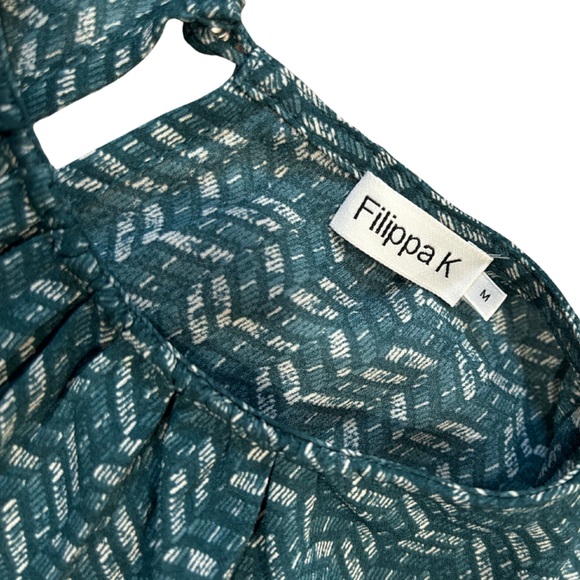 Filippa K Satin Crepe Print Short Sleeve Mini Day Dress | Green | Size M | NWOT - Picture 6 of 7